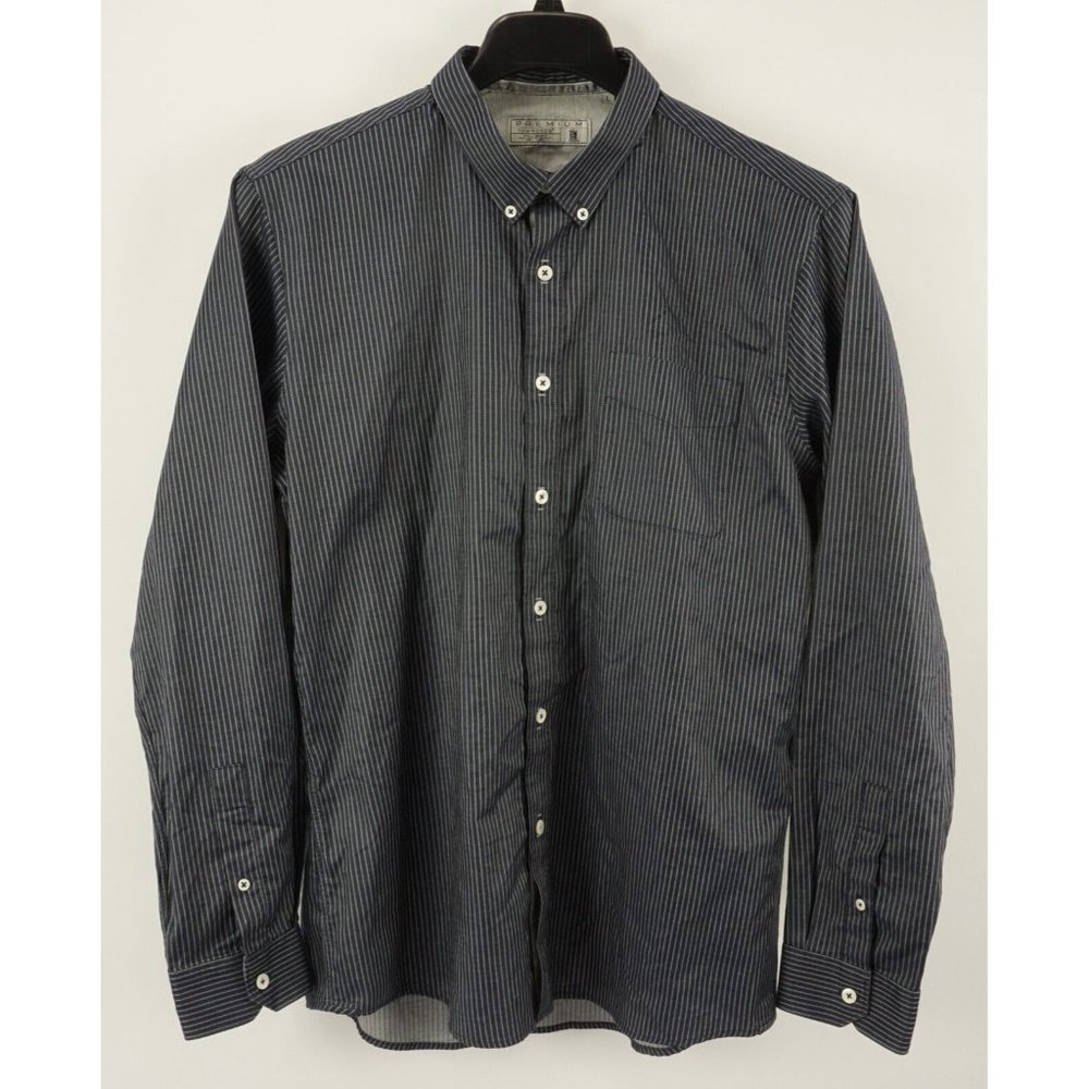 7 Diamonds Premium Next In Line Men's Large Black Striped Jersey Button Up Shirt